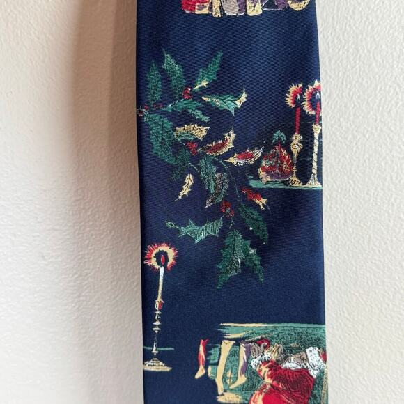 Webley 100% Silk Blue Christmas Tree Santa Novelty Print Mens Tie - Picture 4 of 6